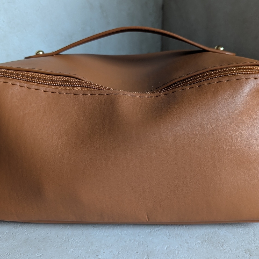 Flat Open Brown Makeup Cosmetics Travel Bag